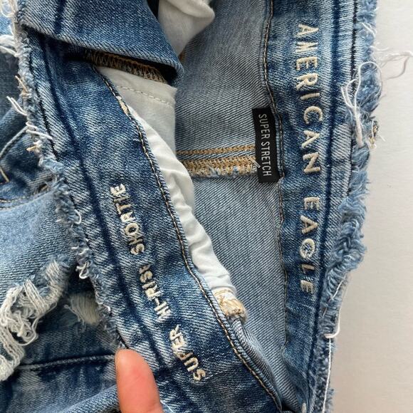 AE Super Stretch Super Hi Rise Shortie Denim Shorts - Picture 3 of 5